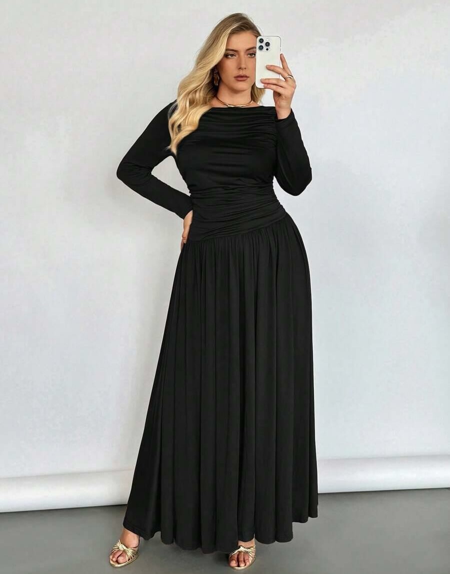 AURALIS CZARNA MAXI SUKIENKA DŁUGI RĘKAW S06__3XL
