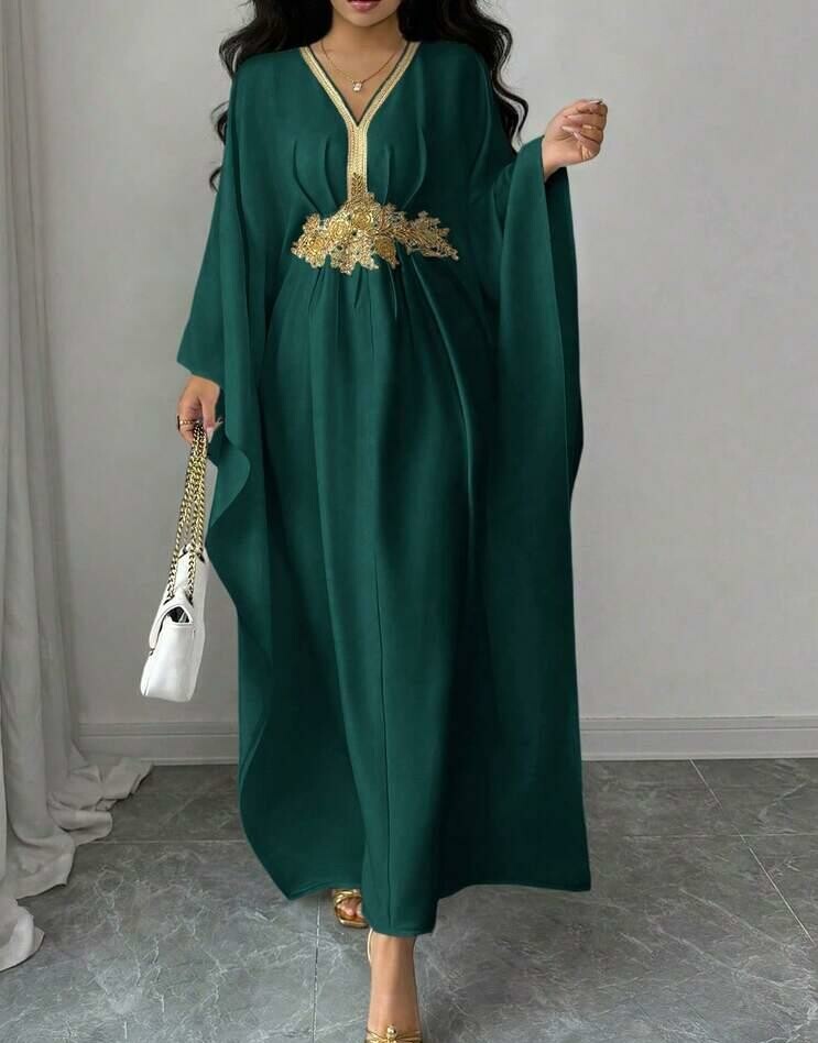 SHEIN ZIELONA MAXI SUKIENKA OVERSIZE ZDOBIENIE HAFT S06__S