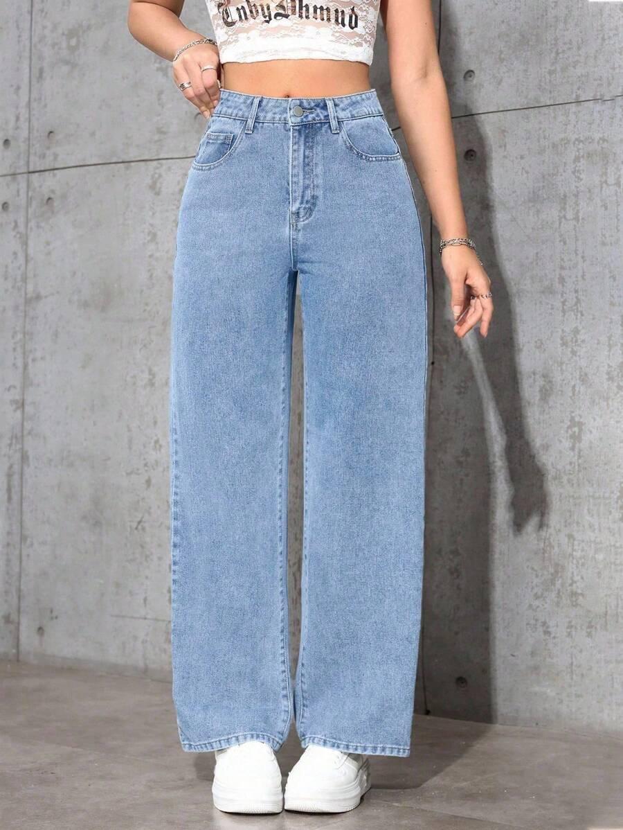 SHEIN NIEBIESKIE SPODNIE JEANS WYSOKI STAN S06__L