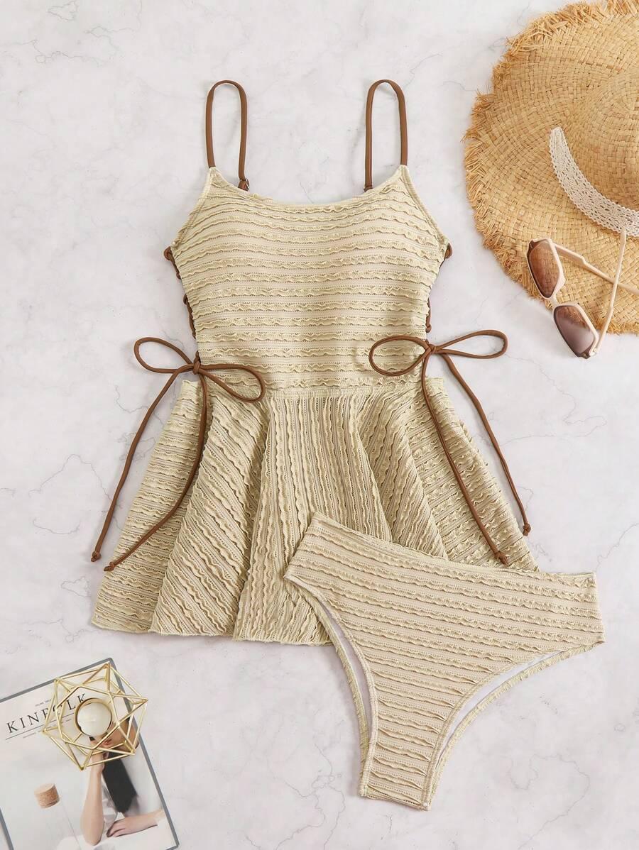 SHEIN BEŻOWY STRÓJ KĄPIELOWY TEKSTURA S09__M