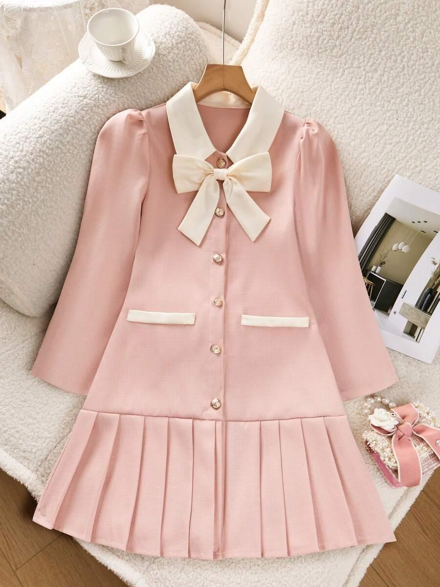 SHEIN RÓŻOWA SUKIENKA DŁUGI RĘKAW S06__134/140