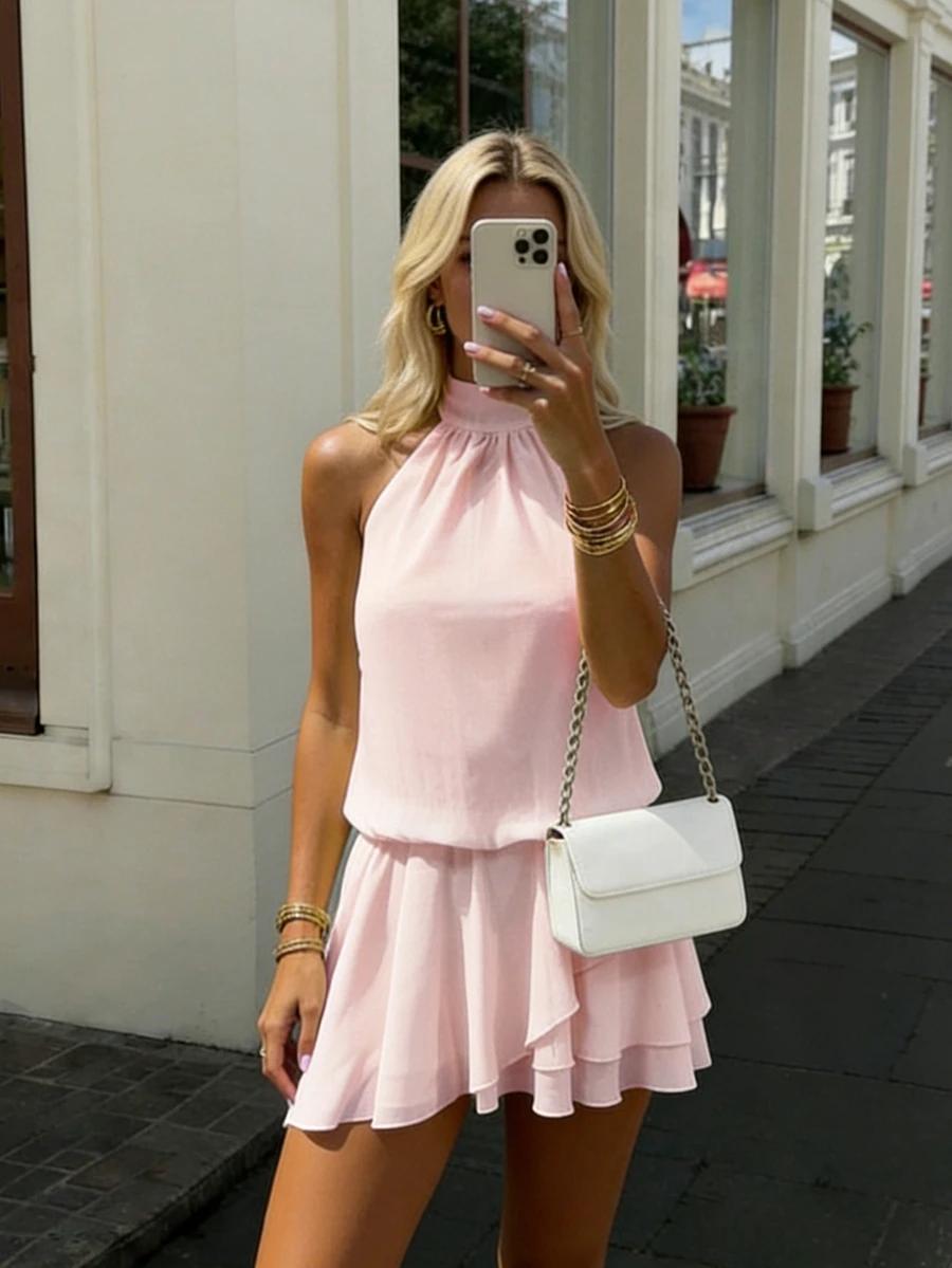 SHEIN RÓŻOWA MINI SUKIENKA ODKRYTE PLECY S06__L