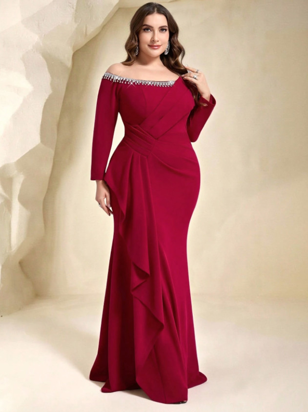 SHEIN CZERWONA MAXI SUKIENKA ZDOBIENIA S09__48