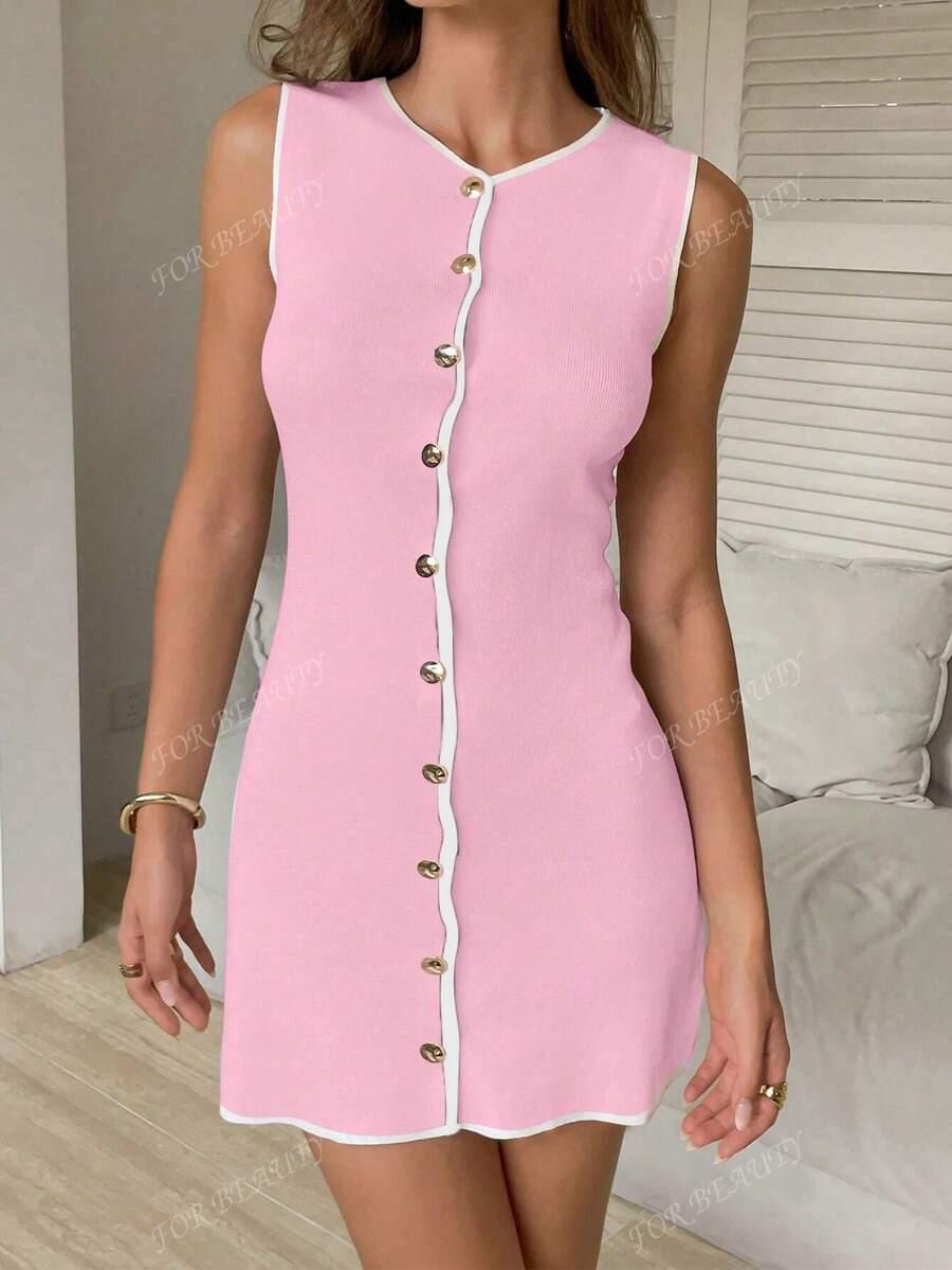 SHEIN RÓŻOWA MINI SUKIENKA GUZIKI S06__S