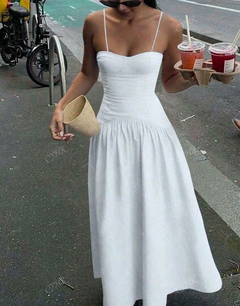 SHEIN BIAŁA MAXI SUKIENKA NA RAMIĄCZKACH S06__S