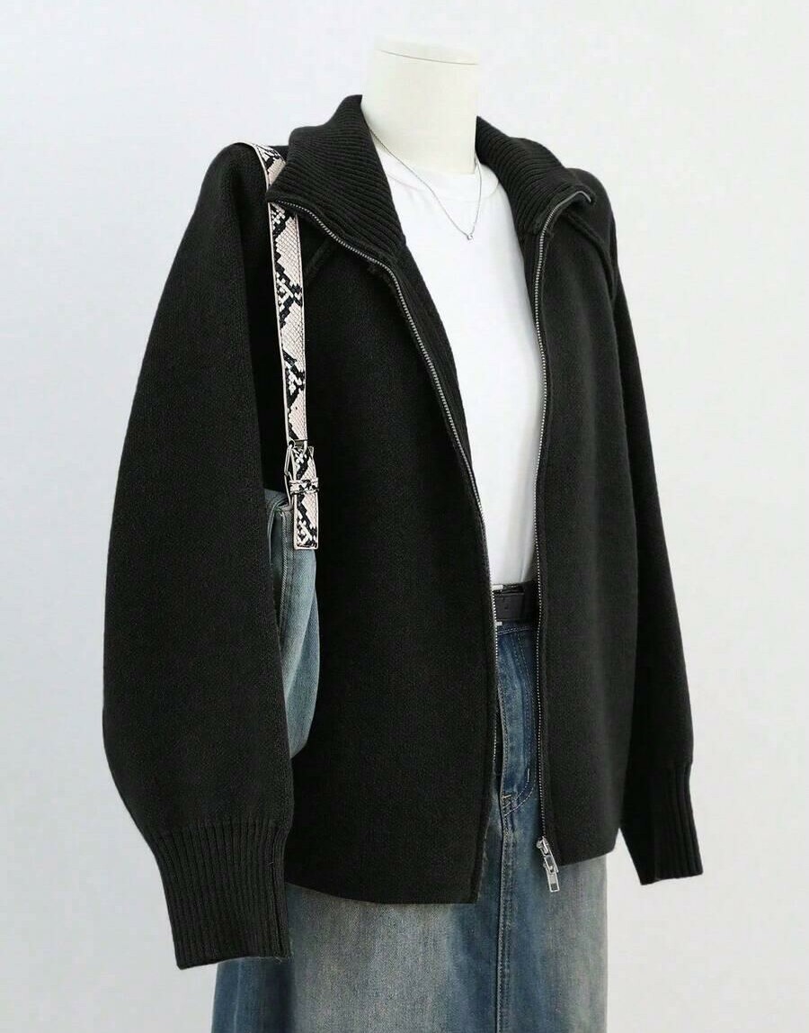SHEIN CZARNY ROZPINANY SWETER S06__M