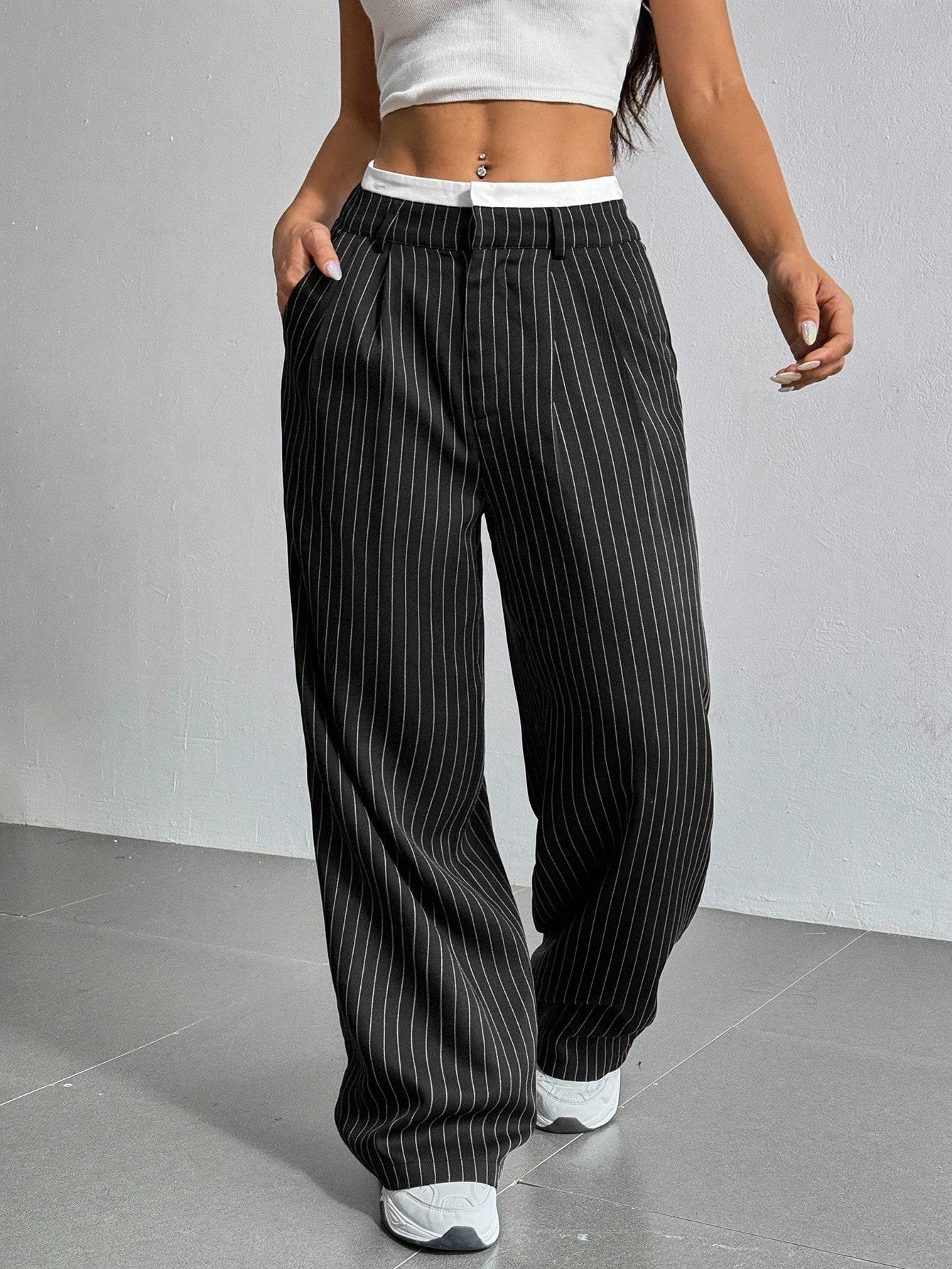 SHEIN CZARNE SPODNIE WZÓR PASKI CASUAL S06__52