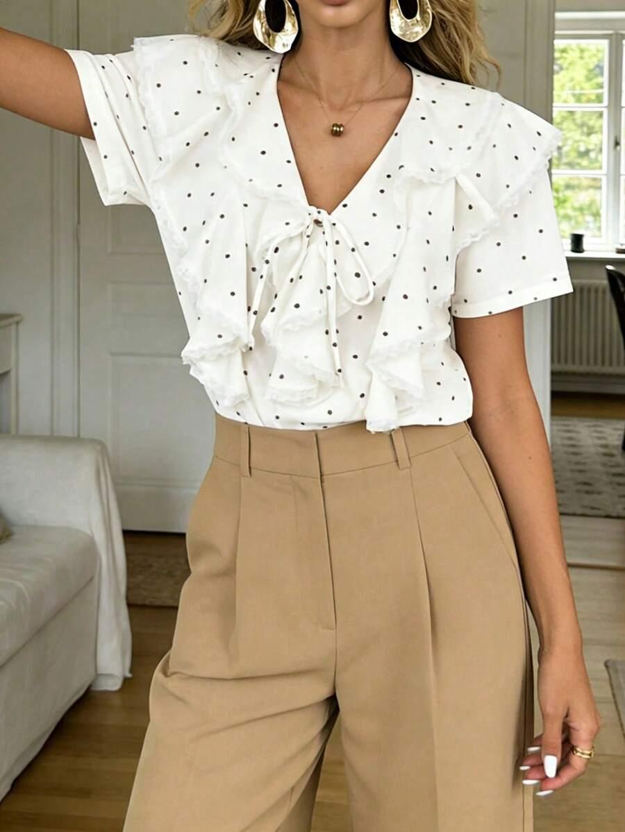SHEIN BLUZKA KRÓTKI RĘKAW GROSZKI S06__M