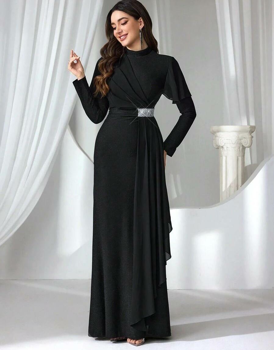 SHEIN CZARNA MAXI SUKIENKA ZDOBIENIE S06__M