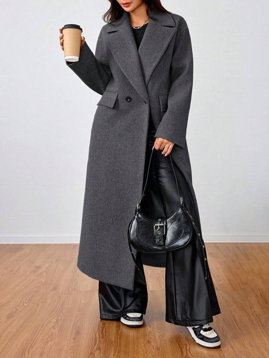 SHEIN SZARY KLASYCZNY PŁASZCZ W01__M