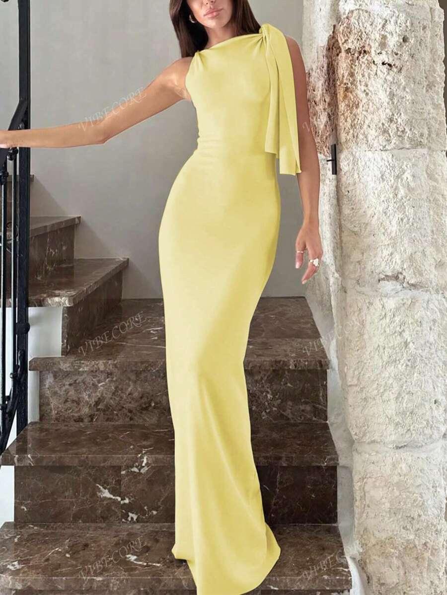 SHEIN ŻÓŁTA MXI SUKIENKA WIĄZANIE PK01__S