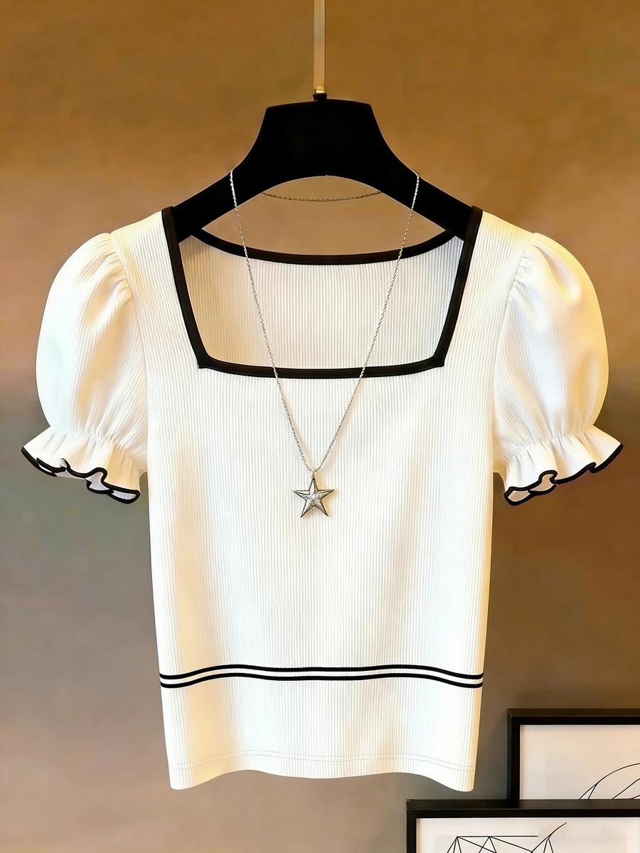 SHEIN BIAŁA BLUZKA KRÓTKI RĘKAW S06__S