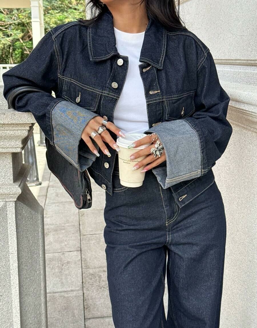 INDEFEIR KURTKA JEANS GUZIKI KONTRAST KOŁNIERZYK S06__L