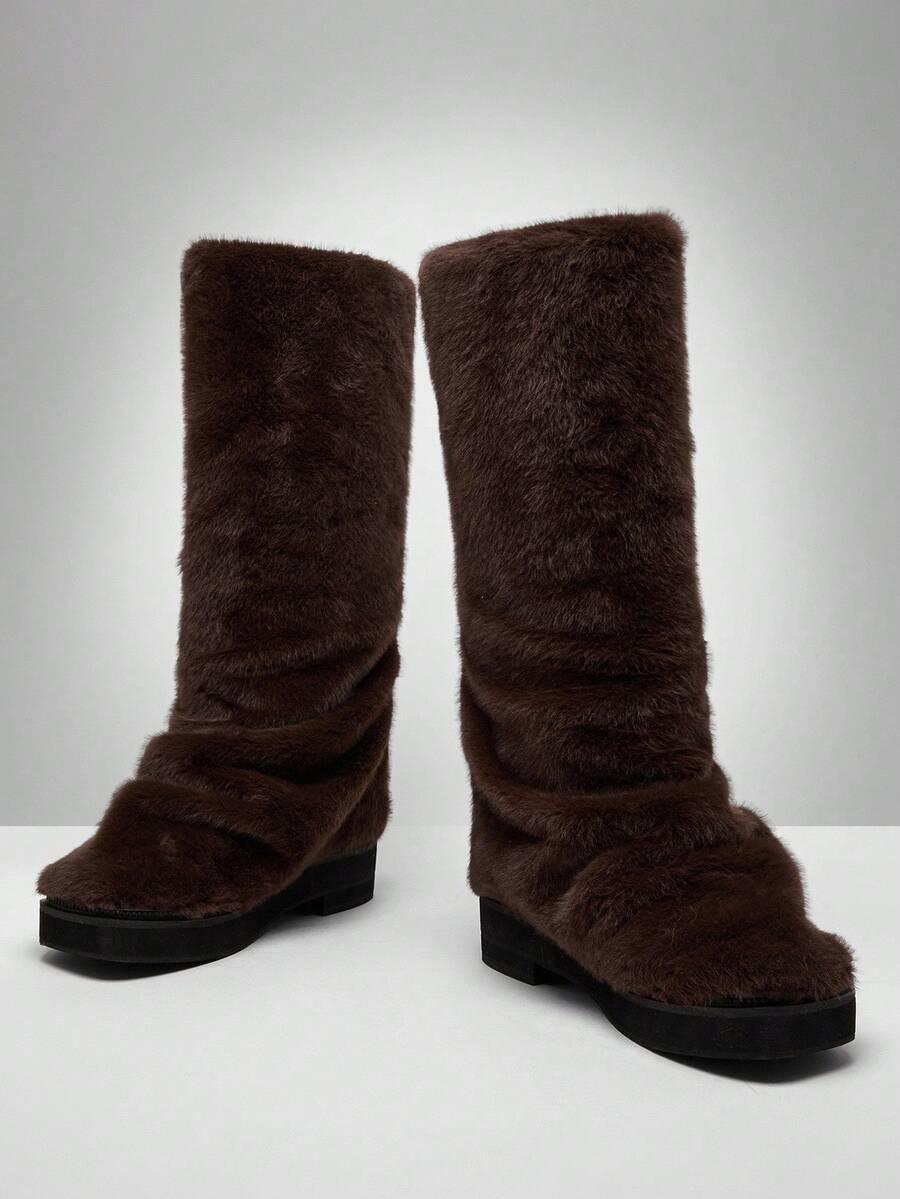SHEIN BRĄZOWE KOZAKI SZTUCZNE FUTRO W01__39,5