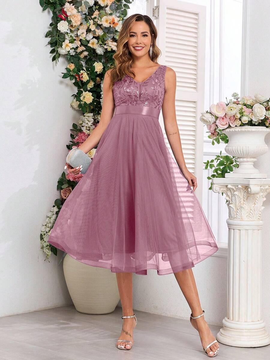 SHEIN FIOLETOWA SUKIENKA ZDOBIENIE S06__L