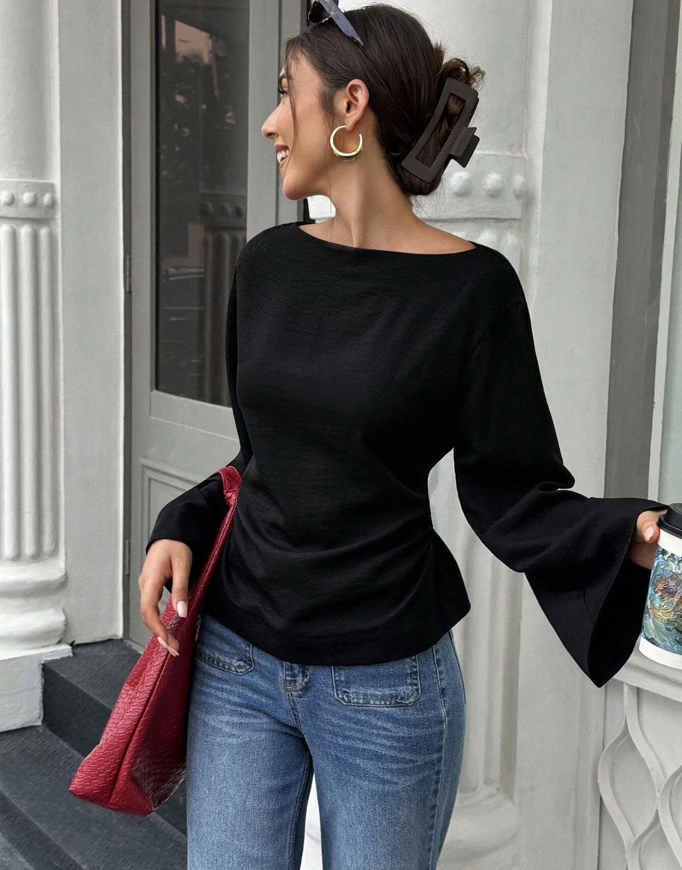 SHEIN CZARNA BLUZKA DŁUGI RĘKAW S06__48
