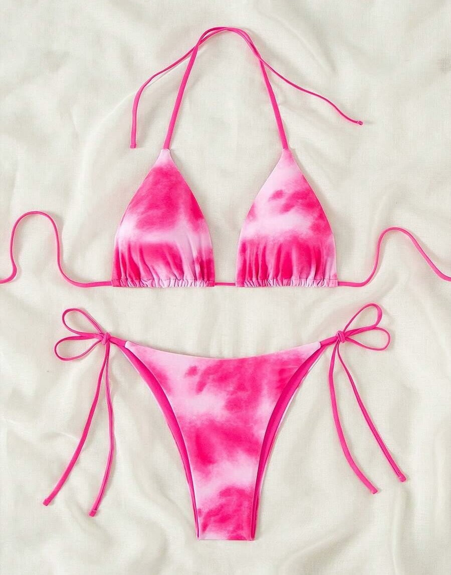 SHEIN RÓŻOWY DWUCZĘŚCIOWY STRÓJ KĄPIELOWY WZÓR OMBRE S09__S