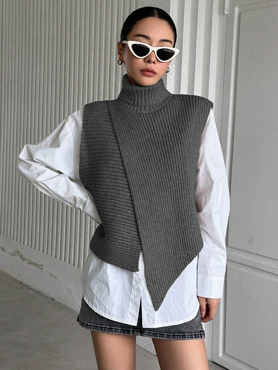 SHEIN SZARA DZIANINOWY SWETER GOLF S06__S