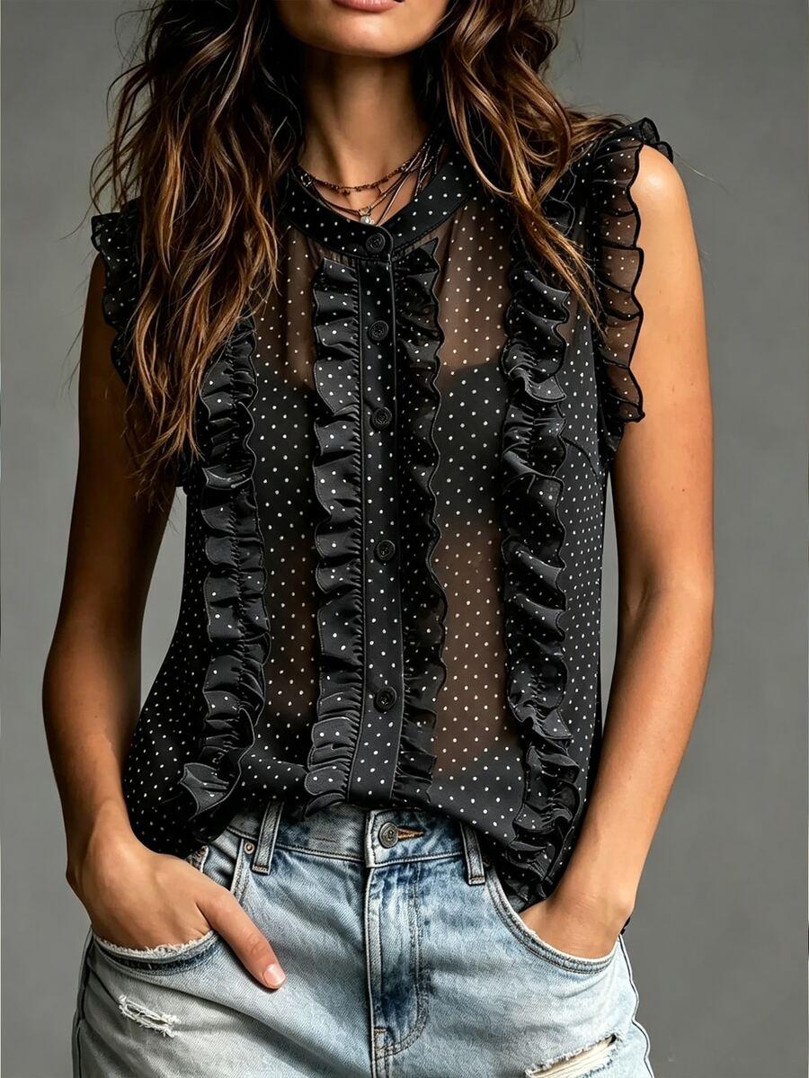 SHEIN CZARNA BLUZKA GROSZKI S06__S