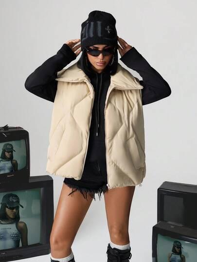 SHEIN BEŻOWA PIKOWANA KAMIZELKA W01__M