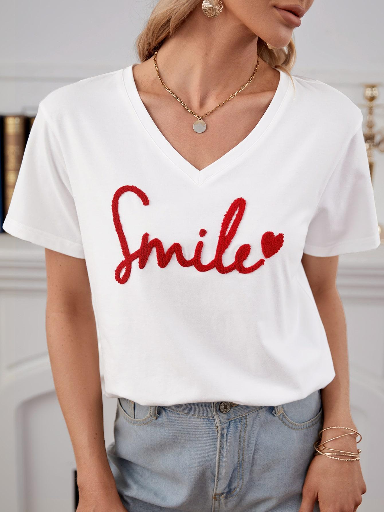 SHEIN BIAŁY T-SHIRT HAFT