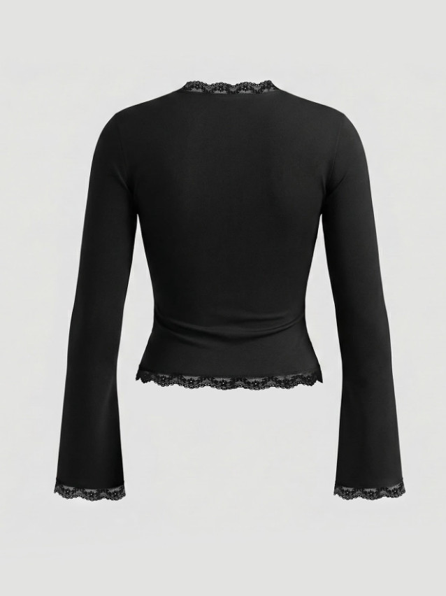 SHEIN CZARNA BLUZKA DŁUGI RĘKAW S06__S