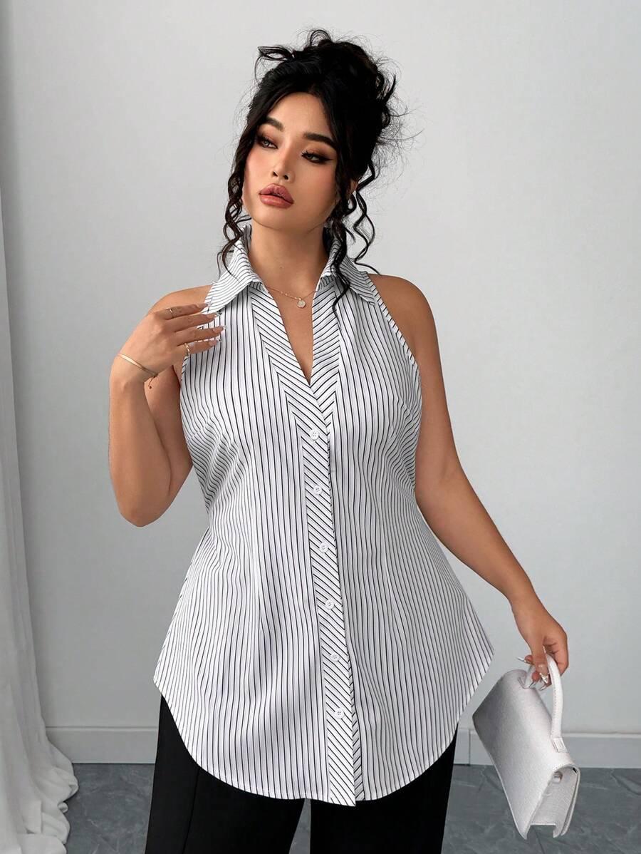 SHEIN BLUZKA BEZ RĘKAWÓW WZÓR PASKI S06__XXL