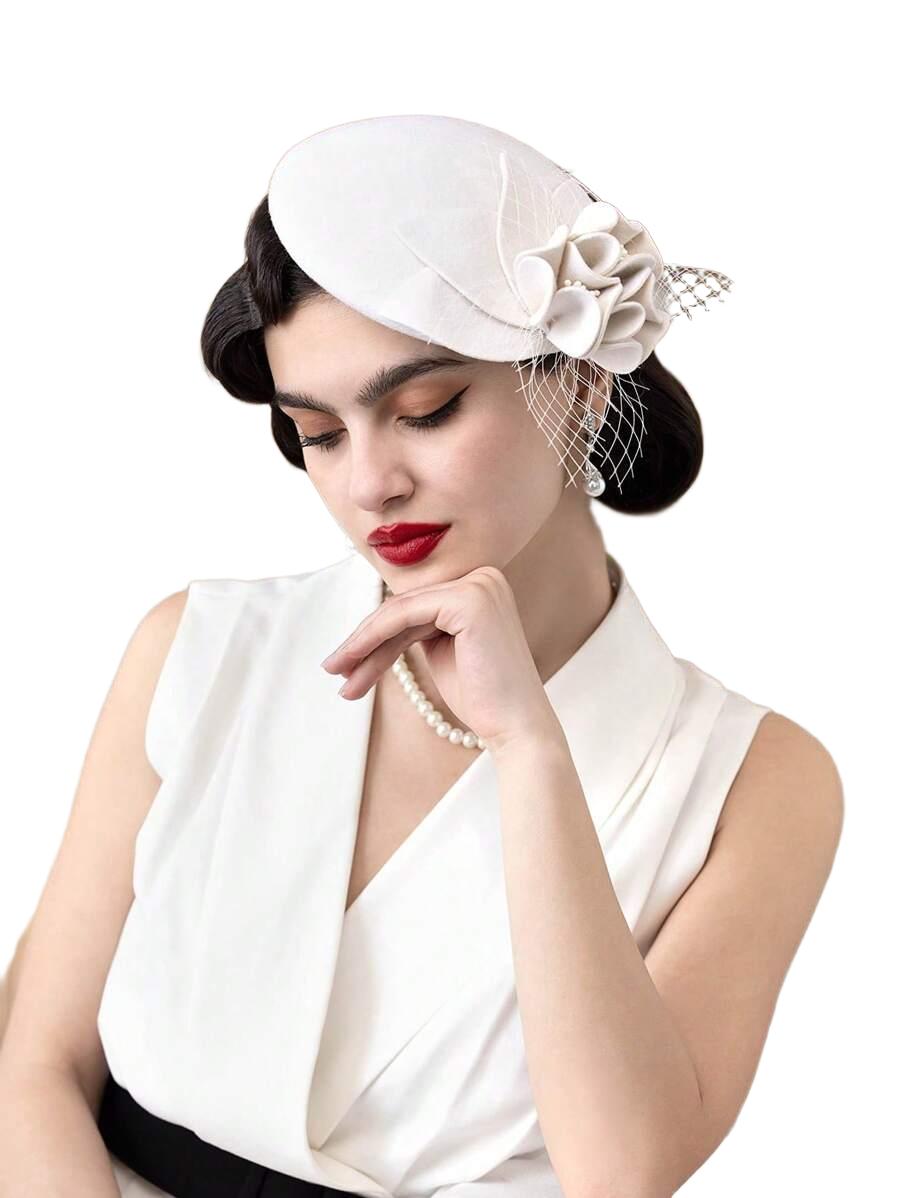 SHEIN BIAŁY BERET ZDOBIENIE S07__OS