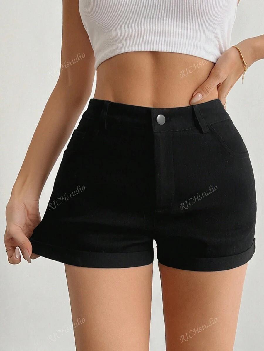 SHEIN CZARNE KRÓTKIE SPODENKI JEANS S06__S