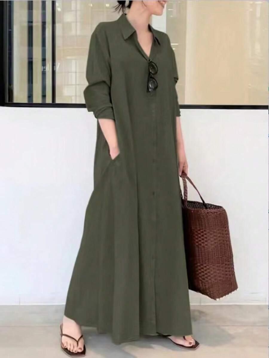 SHEIN ZIELONA MAXI SUKIENKA GUZIKI S06__L
