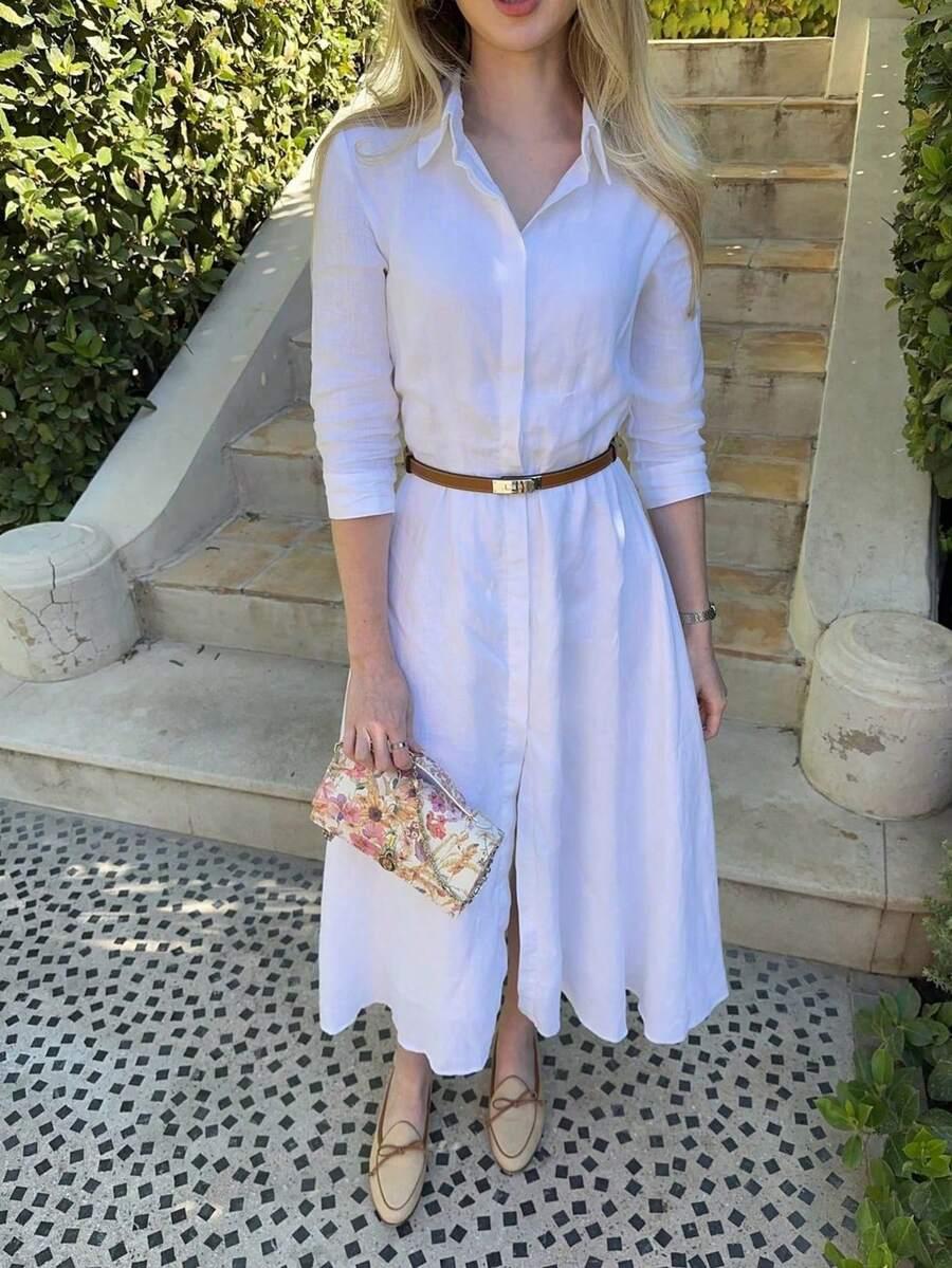 SHEIN BIAŁA KOSZULOWA MIDI SUKIENKA S06__M