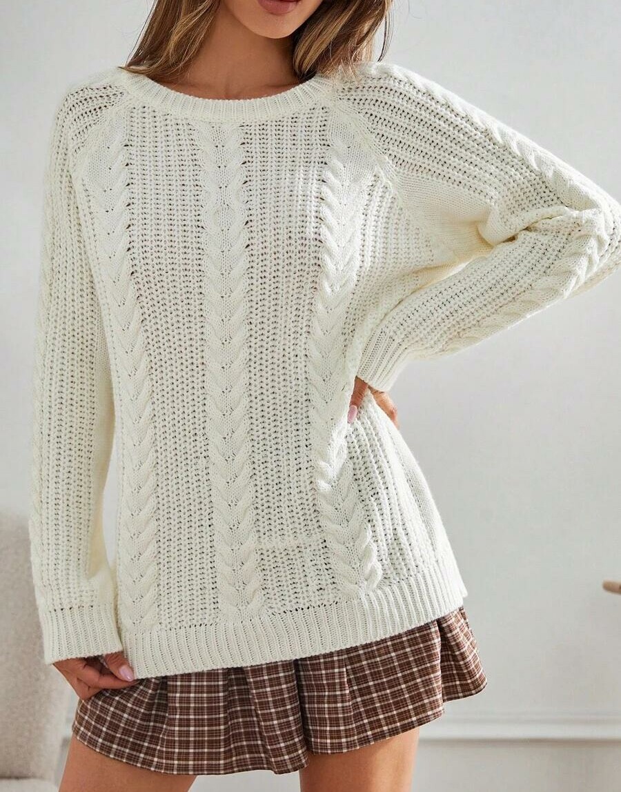 SHEIN BIAŁY SWETER Z DŁUGIM RĘKAWEM S06__M