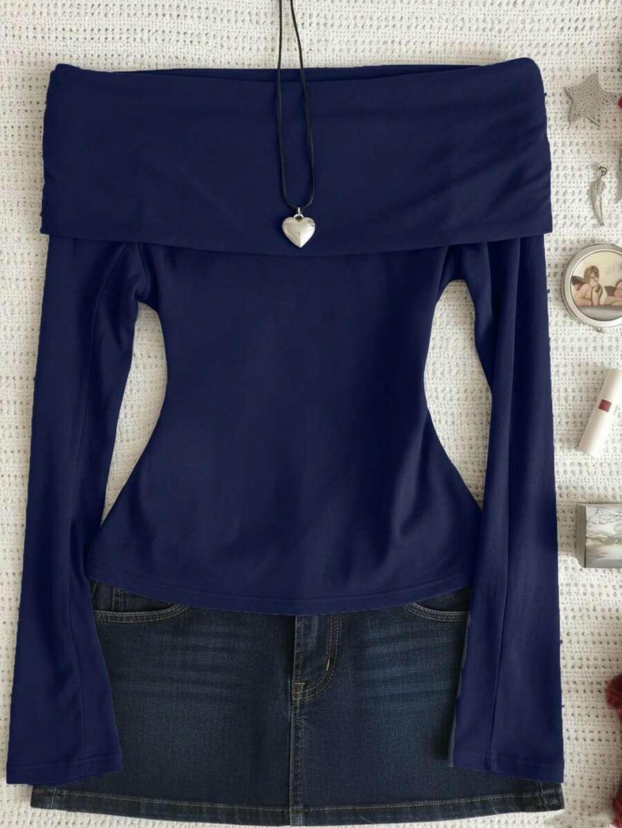 SHEIN NIEBIESKA BLUZKA ODKRYTE RAMIONA S06__L