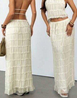 SHEIN KREMOWA MAXI SPÓDNICA S06__L
