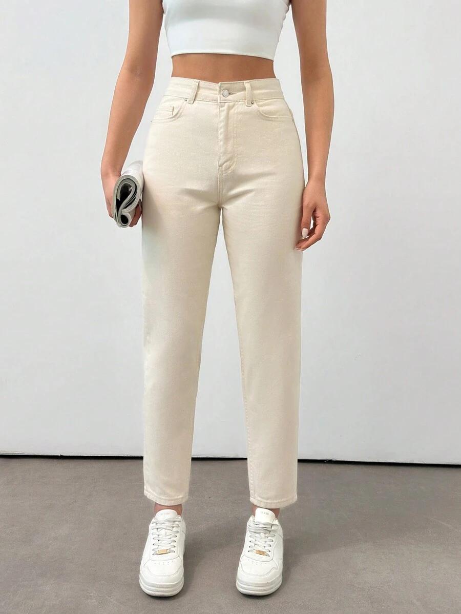 SHEIN BEŻOWE SPODNIE JEANS KIESZENIE S06__L