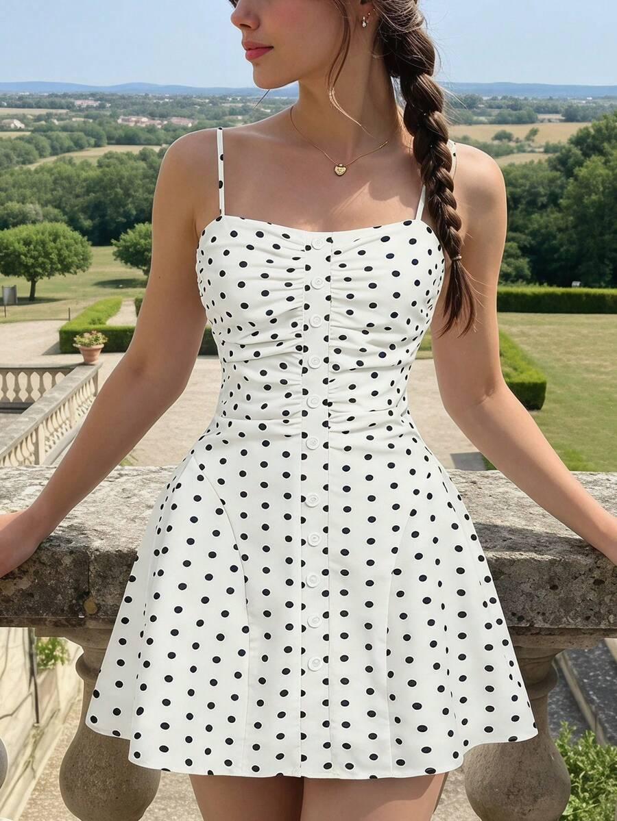 SHEIN SUKIENKA MINI NA RAMIĄCZKACH WZÓR GROCHY S06__M