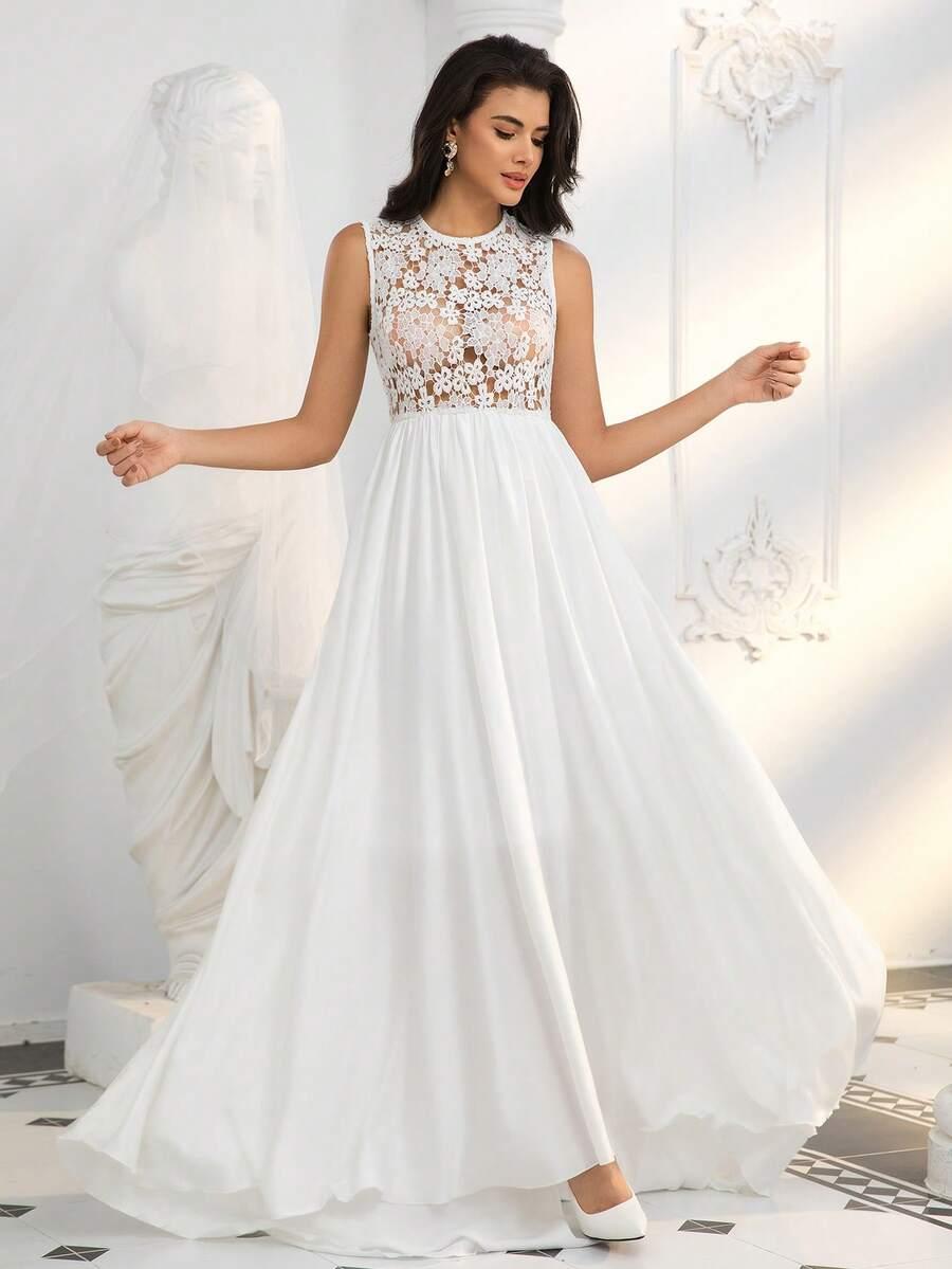 SHEIN MAXI BIAŁA SUKIENKA ZDOBIENIA S06__40