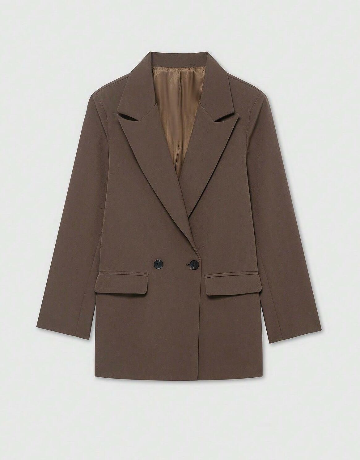 SHEIN KLASYCZNA BRĄZOWA MARYNARKA DWURZĘDOWA S06__XS