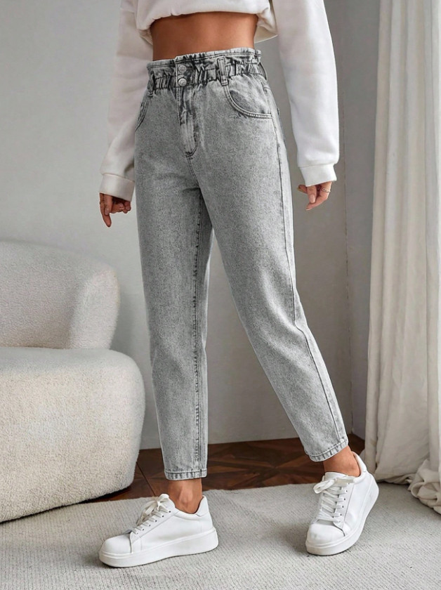 SHEIN SZARE SPODNIE JEANS WYSOKI STAN S06__S