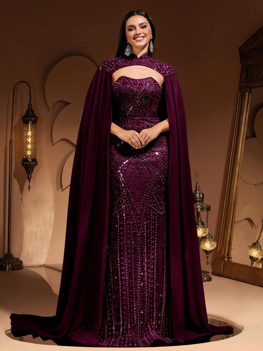 SHEIN FIOLETOWA MAXI SUKIENKA ZDOBIENIA S06__XL