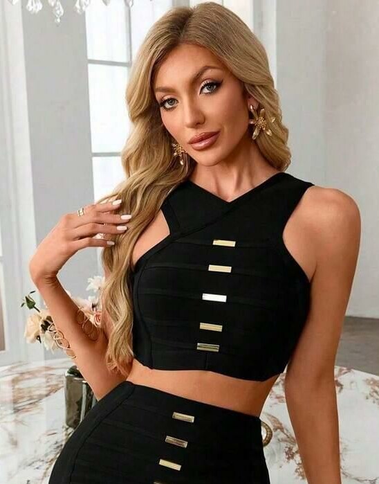 SHEIN CZARNY BANDAŻOWY TOP S06__M