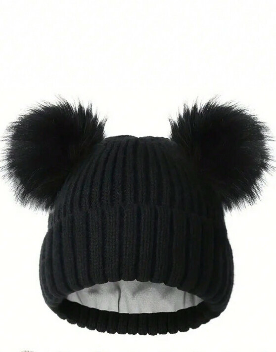 SHEIN CZARNA OCIEPLANA CZAPKA POMPONY W01__OS