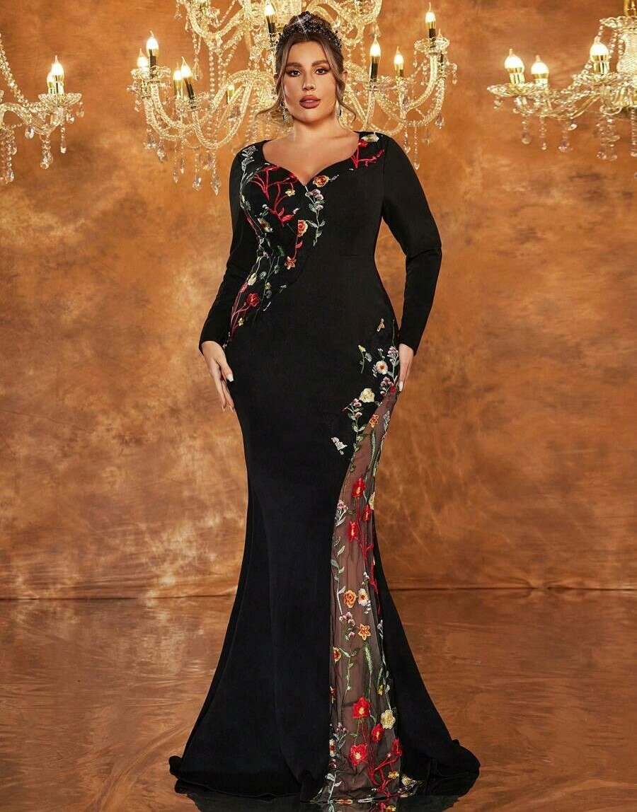 SHEIN MAXI SUKIENKA Z DŁUGIM RĘKAWEM HAFT KWIATY S06__46