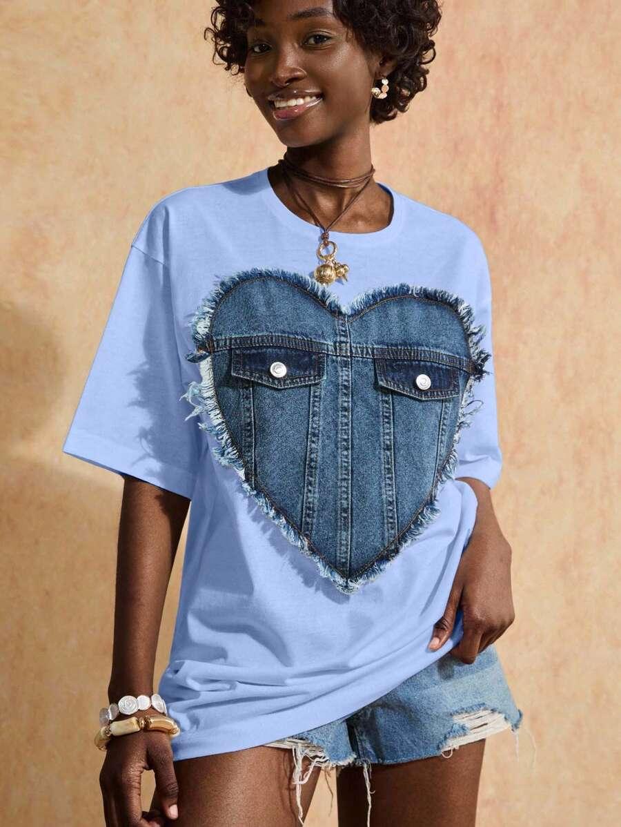 BÓHOLOGIE NIEBIESKI T-SHIRT OKRĄGŁY DEKOLT S09__M