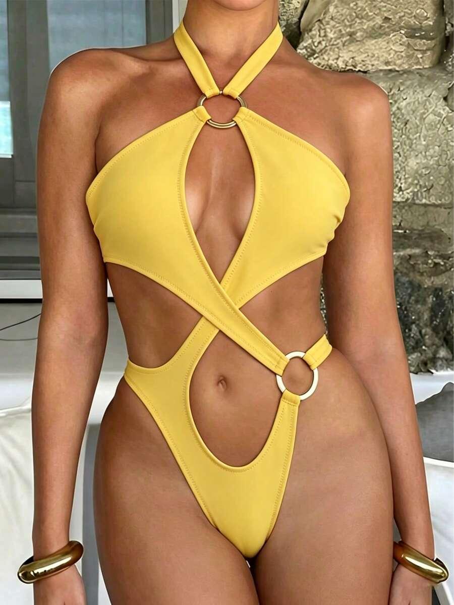 SHEIN ŻÓŁTY STRÓJ KĄPIELOWY JEDNOCZĘŚCIOWY S09__M