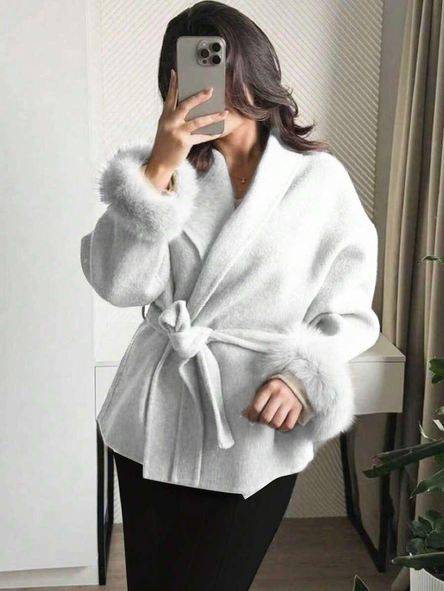 SHEIN BIAŁY KLASYCZNY PŁASZCZ W01__S