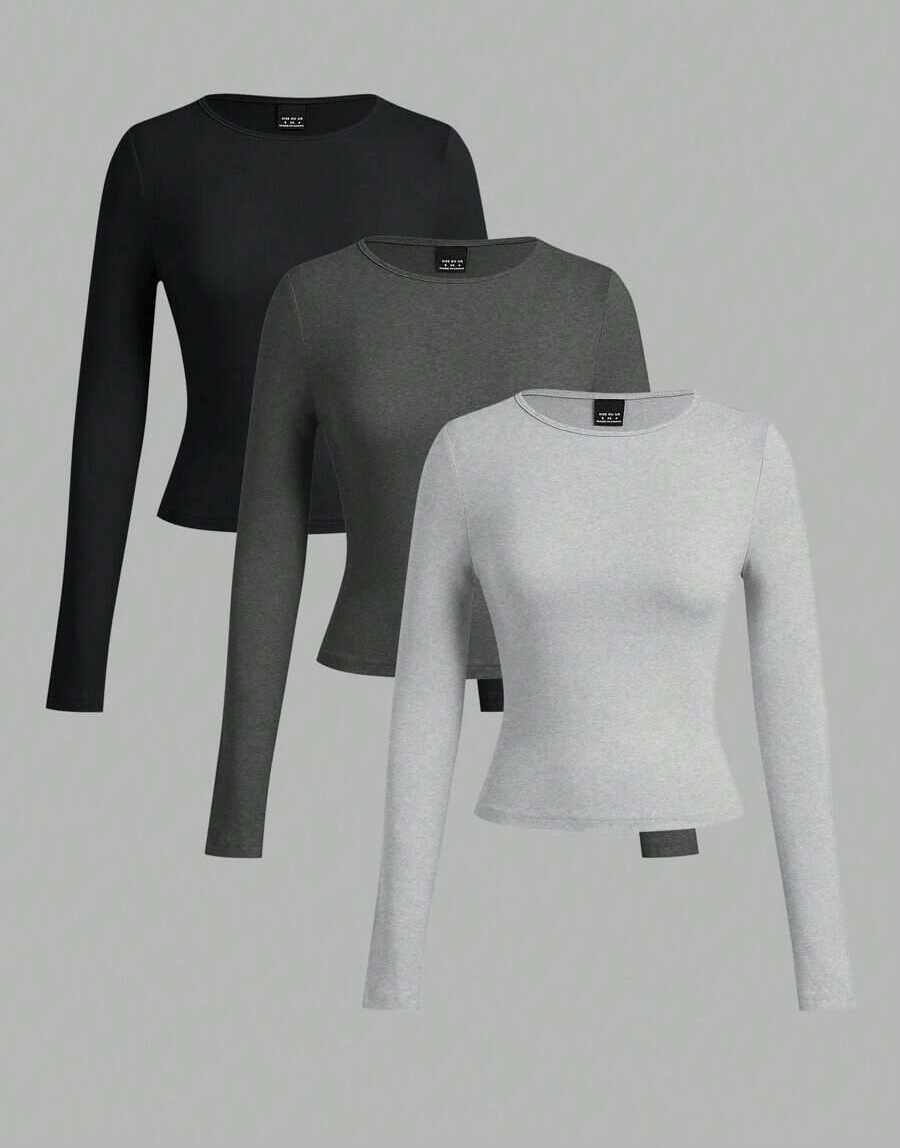 SHEIN CZARNA BLUZKA DŁUGI RĘKAW 2-PACK PK01__S