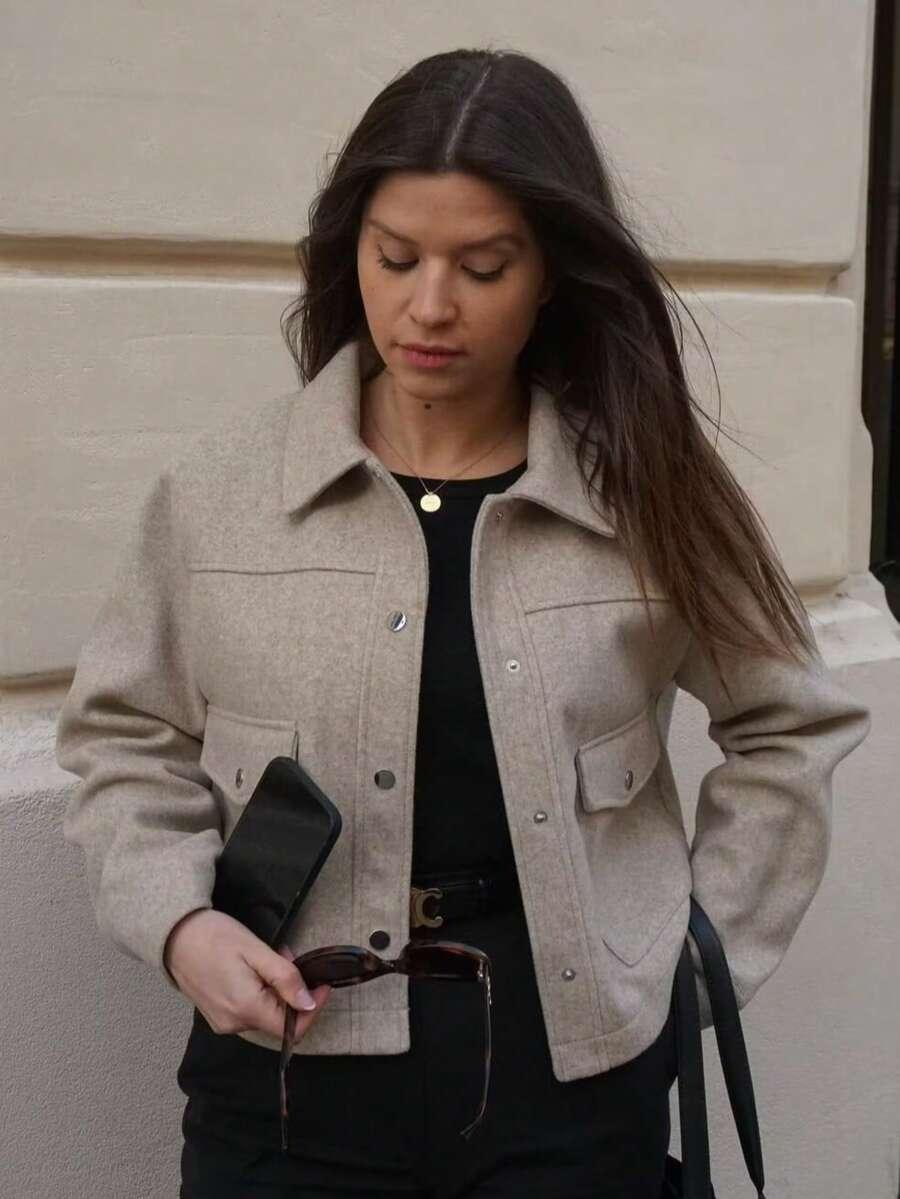 SHEIN BEŻOWA KURTKA GUZIKI S06__M