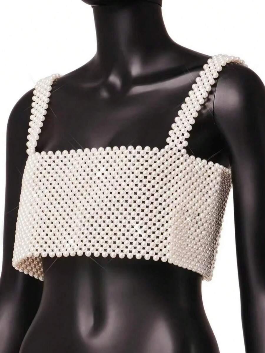 SHEIN BIAŁY TOP KORALIKI S07__OS