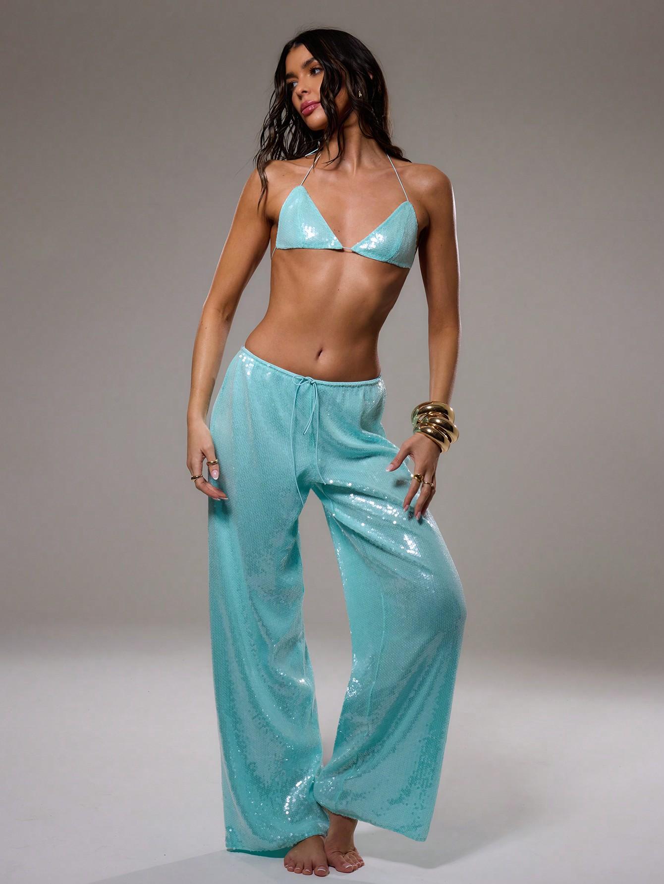 SHEIN NIEBIESKIE SPODNIE CEKINY S09__L
